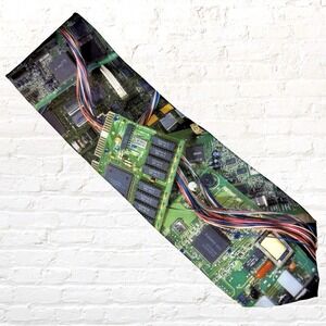 Vintage Ralph Marlin Necktie Tie Computer Circuit Board 90's Colorful Tech USA
